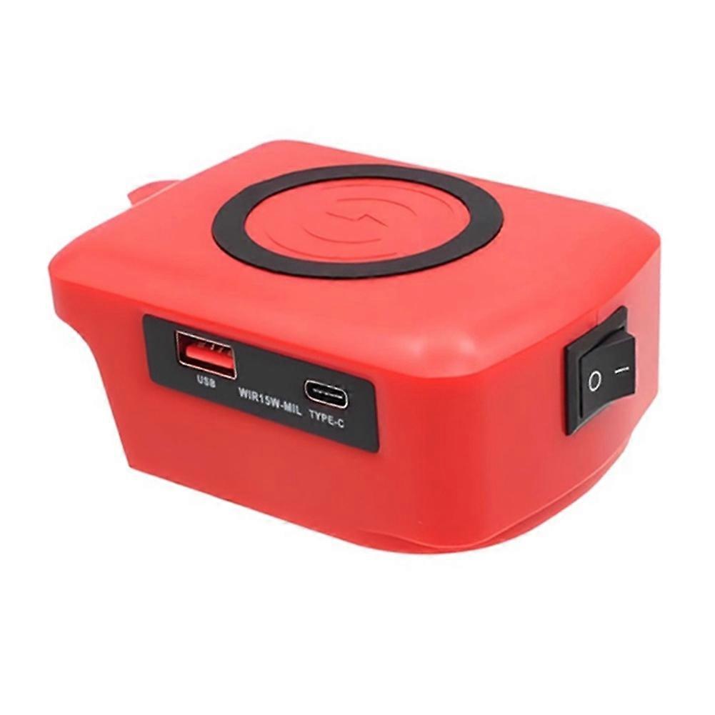 USB Fast Wireless Charger Adapter for Milwaukee M18 18V Li-Ion Battery with Type C & USB Output, Wireless Phone Charger