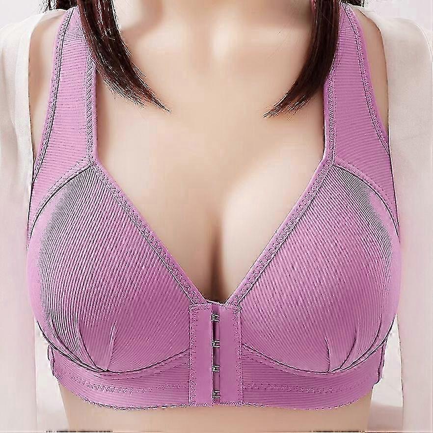 Plus Size Brassiere for Women, Solid Color Front Closure Bra, Soft Support