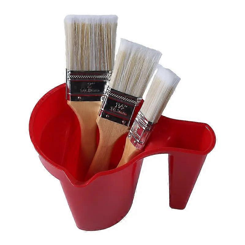Paint Cup and Three Wood Handle Paint Brush Set