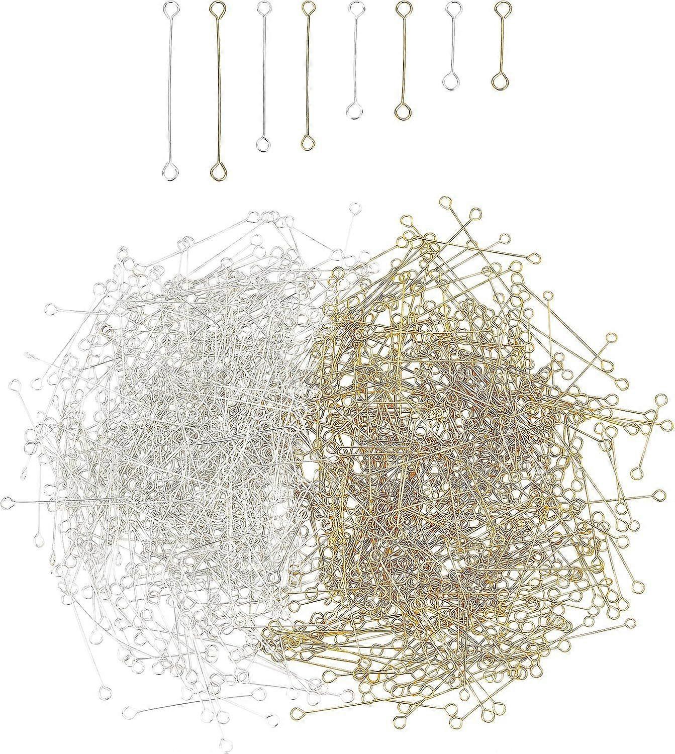 840 Pcs 15/20/25/30mm Eye Pins 304 Stainless Steel Open Eye Pins Double Sided Eye Pins Multi-Size Loop Pins Headpins Findings for Jewelry Making Findi