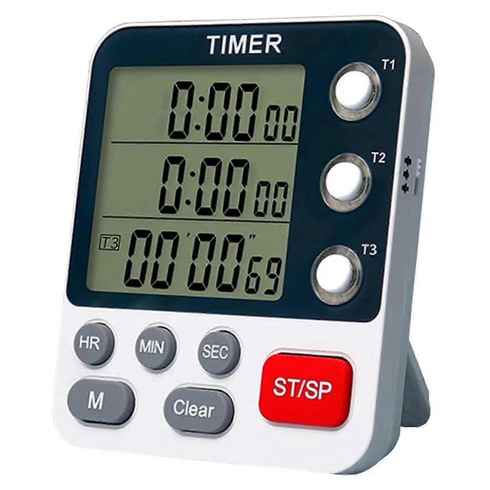 3-Channel Up/Down Kitchen Timer with Large Display and Loud Alarm