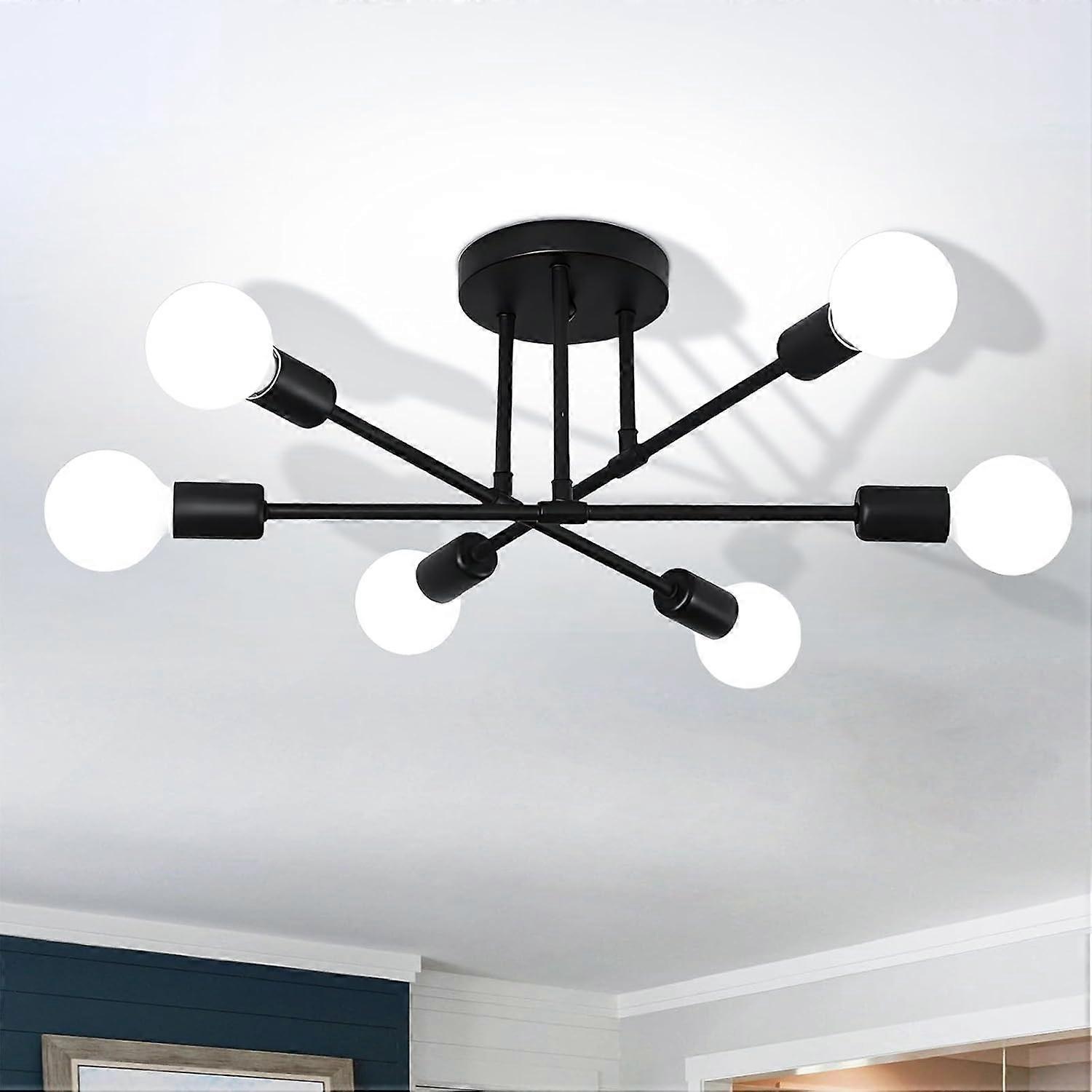 Sputnik Chandelier Modern 6 Light Black Ceiling Lamp with 360° Adjustable Arms E26 Base