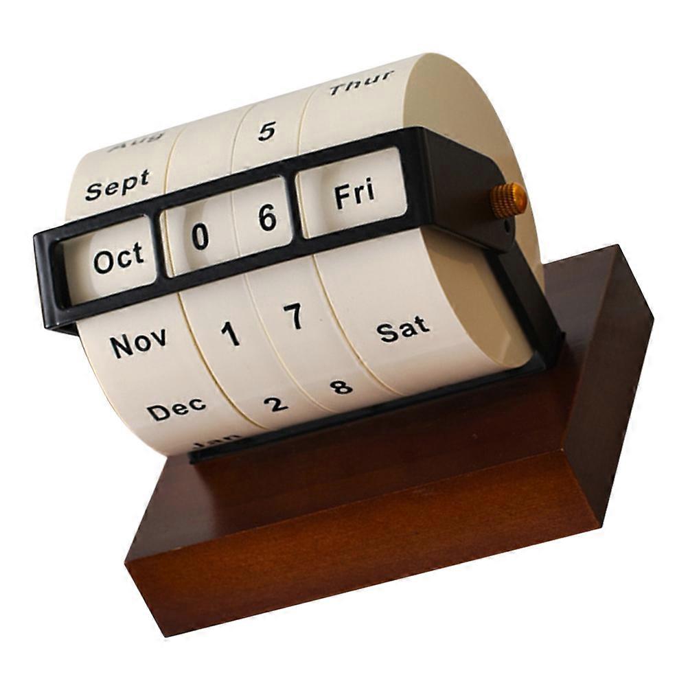 Rotating Perpetual Calendar Wood and Metal with Daily Desk Display