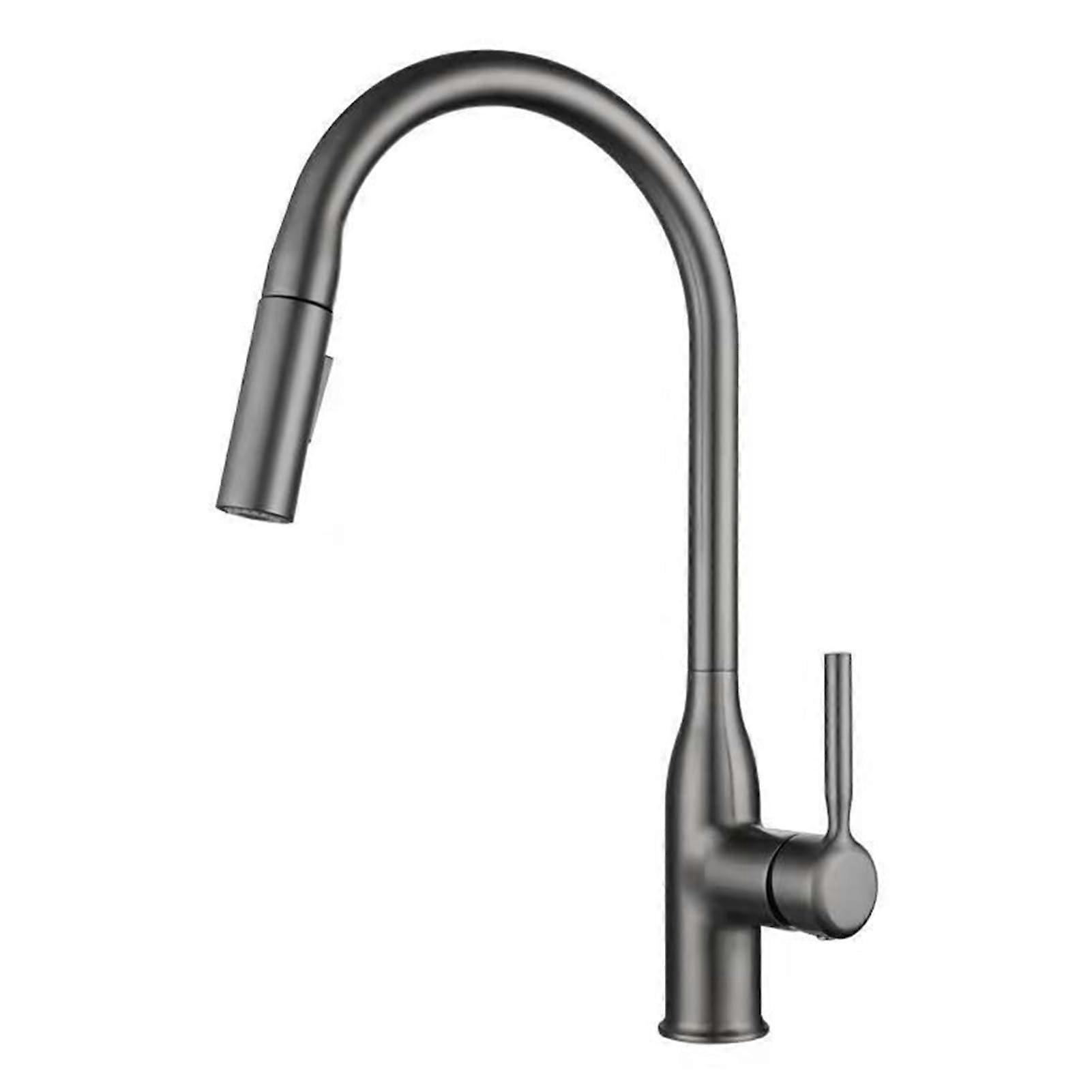 Gunmetal Gray Pull Down Kitchen Faucet, Single Handle Brass Mixer Tap with Dual Spray Modes and 360° Swivel  Arc Design