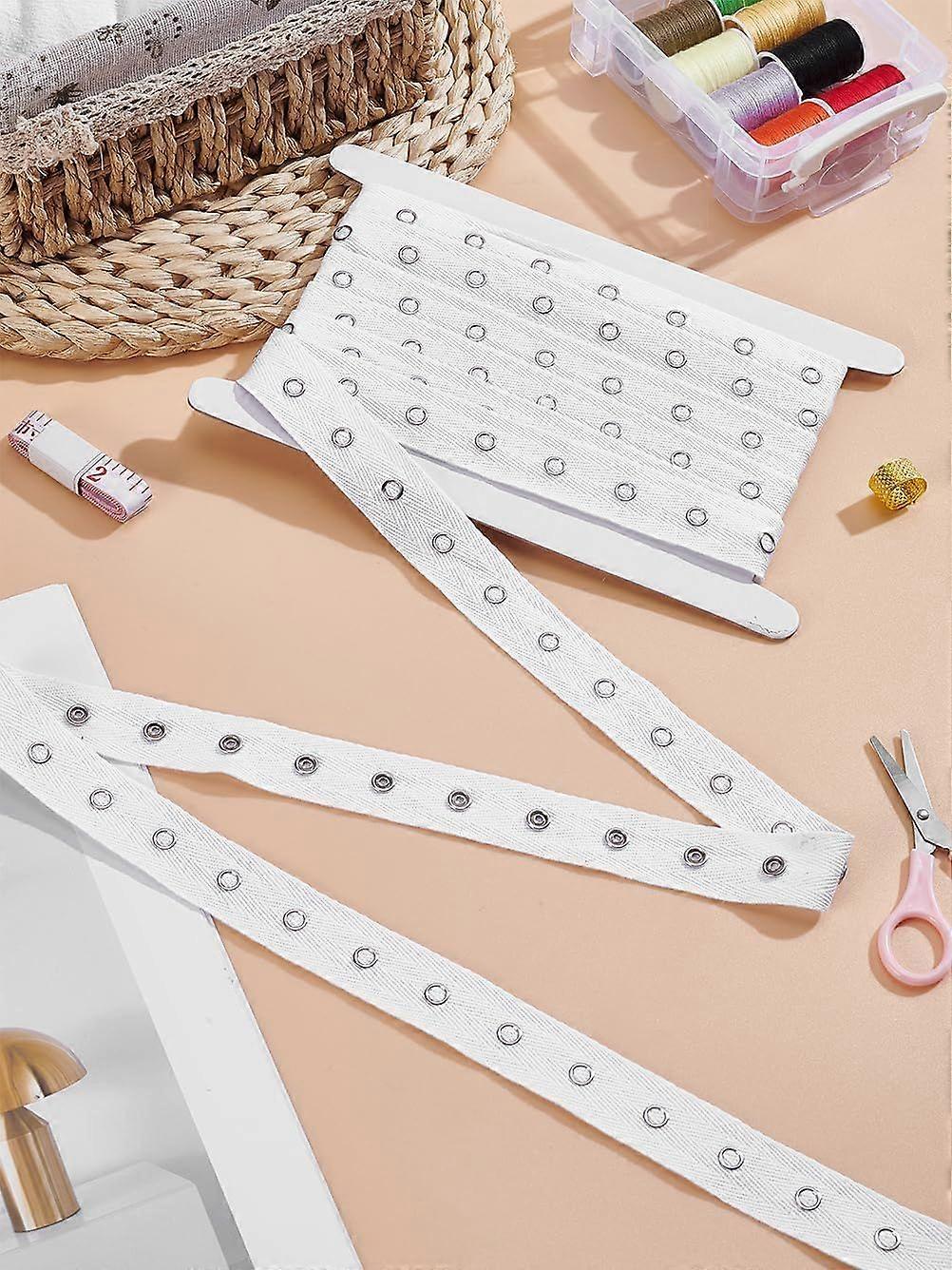 4 Yards 1 Inch(25mm) Alloy Snap Button Tape Trim Polyester Herringbone Ribbons with Cardboard Display Card White Cotton Ribbon for Gift Wrapping Weddi