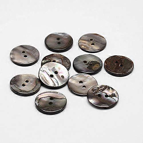 20pcs 2-Hole Flat Round Natural Black Shell Buttons Black 17x2mm Hole 2mm