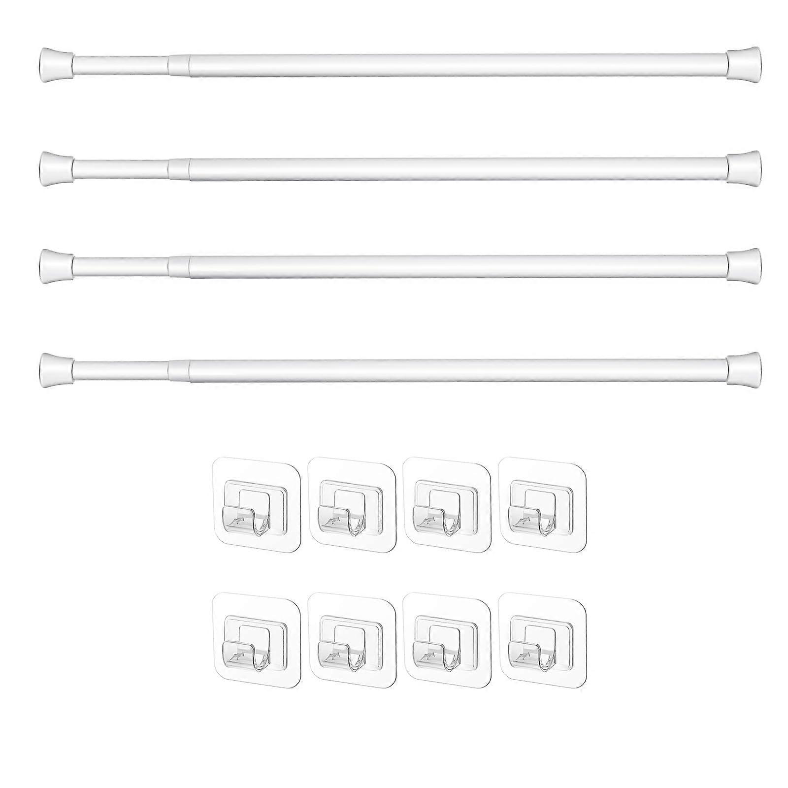 Tension Curtain Rod Adjustable Length with Adhesive Hooks for Closet and Small Window White 4pcs