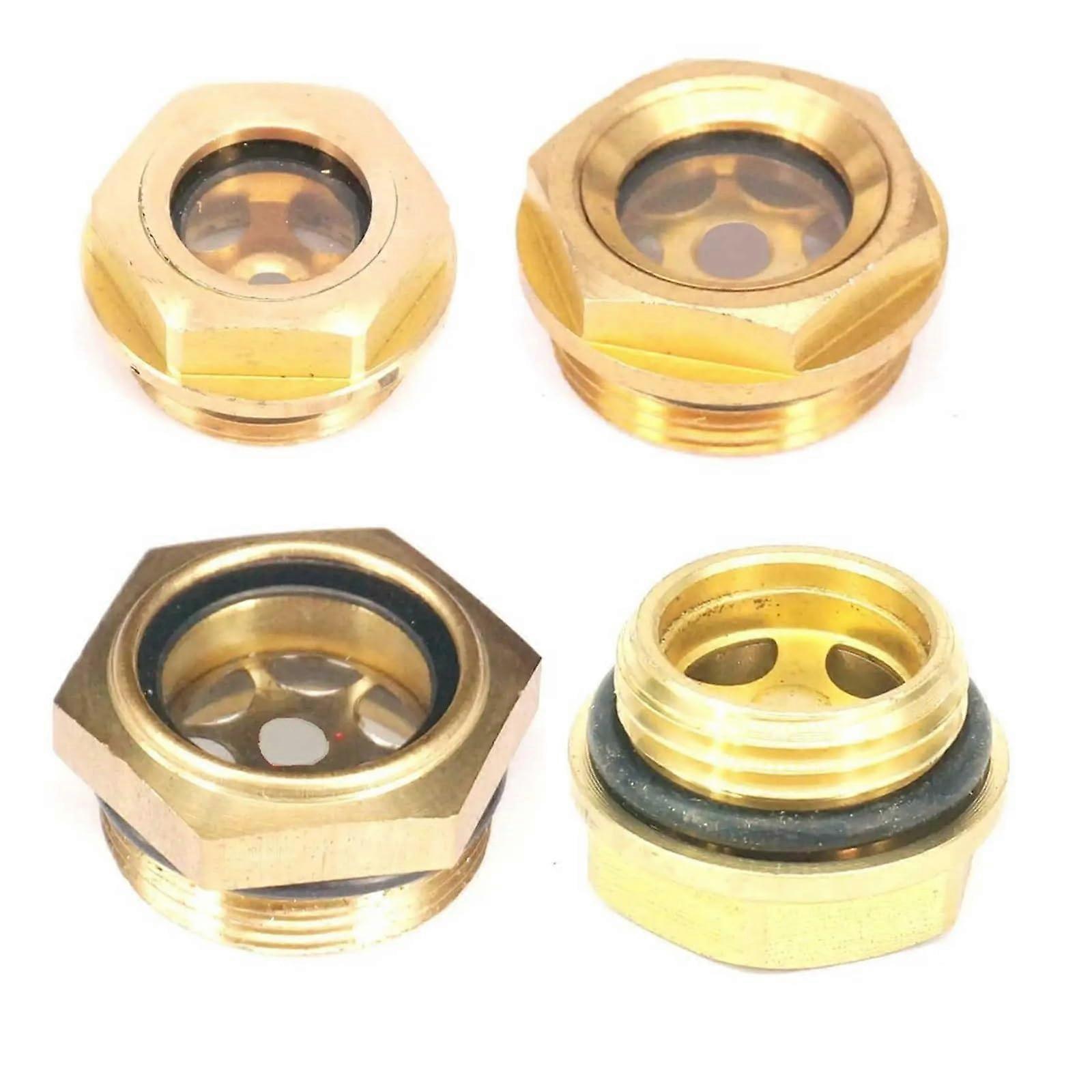 M27x2 Brass Oil Level Sight Glass for Compressor Gearbox, Hex Head, Easy Oil Check