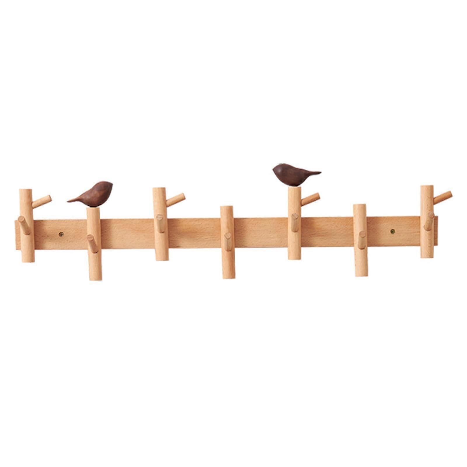 Wall Mounted Coat Rack Solid Wood 50cm with Decorative Bird Design Hooks for Entryway Organization