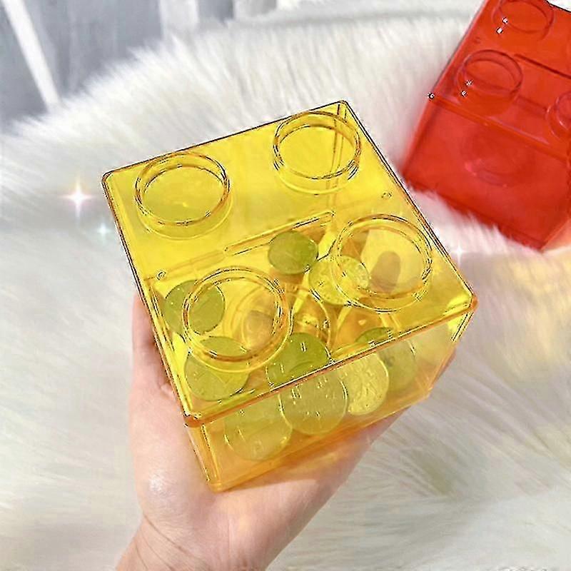 Coin Bank Transparent Visible Easy to Use Kids Building Block Design Money Saving Box for Gifts
