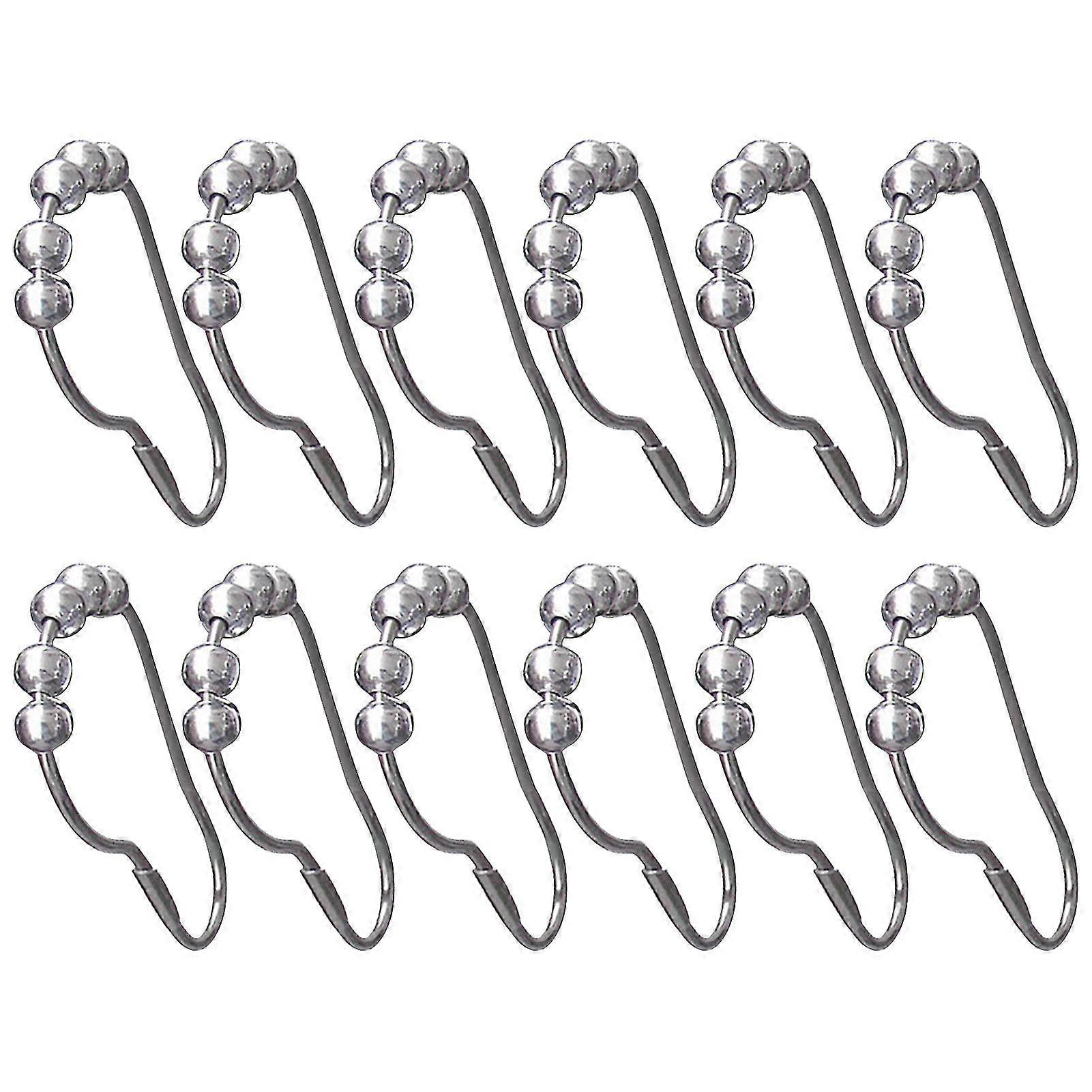 12pcs Metal Shower Curtain Ring Rolling Ball Drape Hook Hanger Loop Accessories