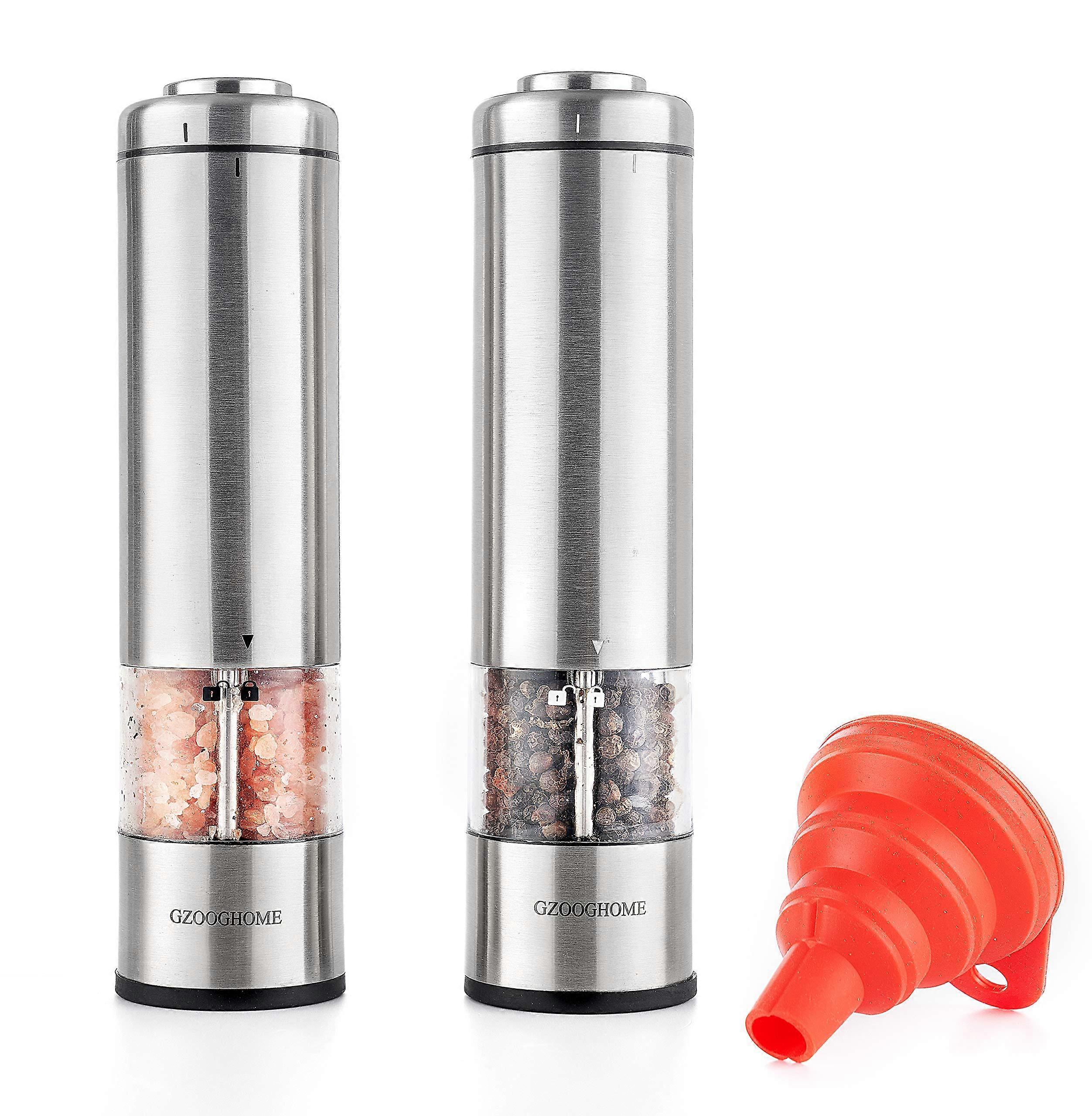 Electric Salt and Pepper Grinder Set with Adjustable Coarseness, OneHanded Use and LED Light