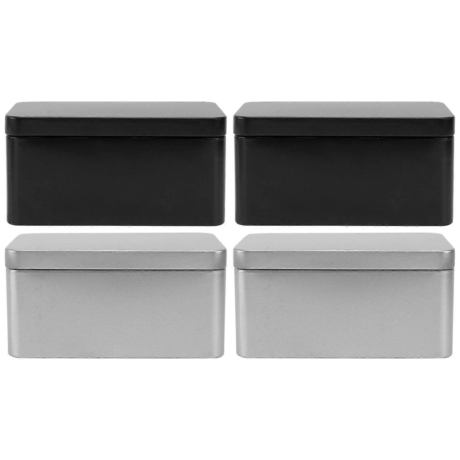 Oblong Tea Leaf Storage Box Tinplate Container for Storage 4Pcs Included