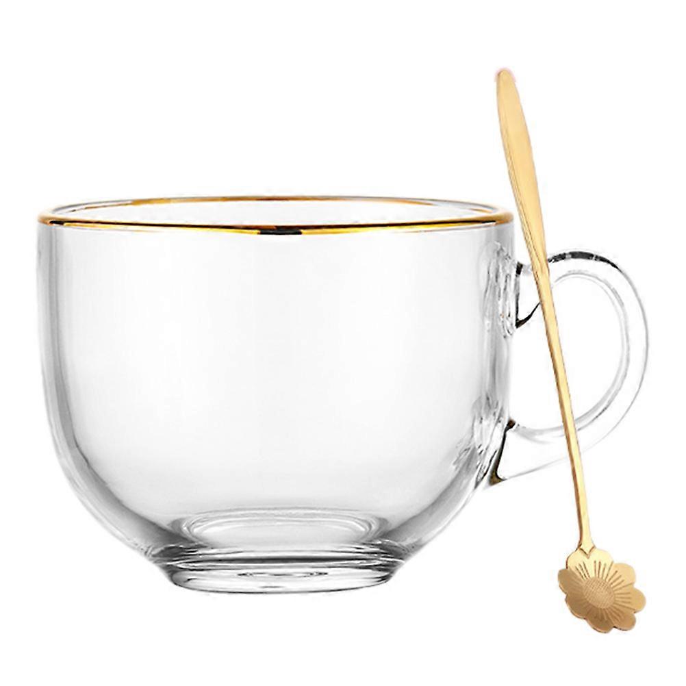 Glass Cup Transparent Breakfast Cup with Spoon for Home Use