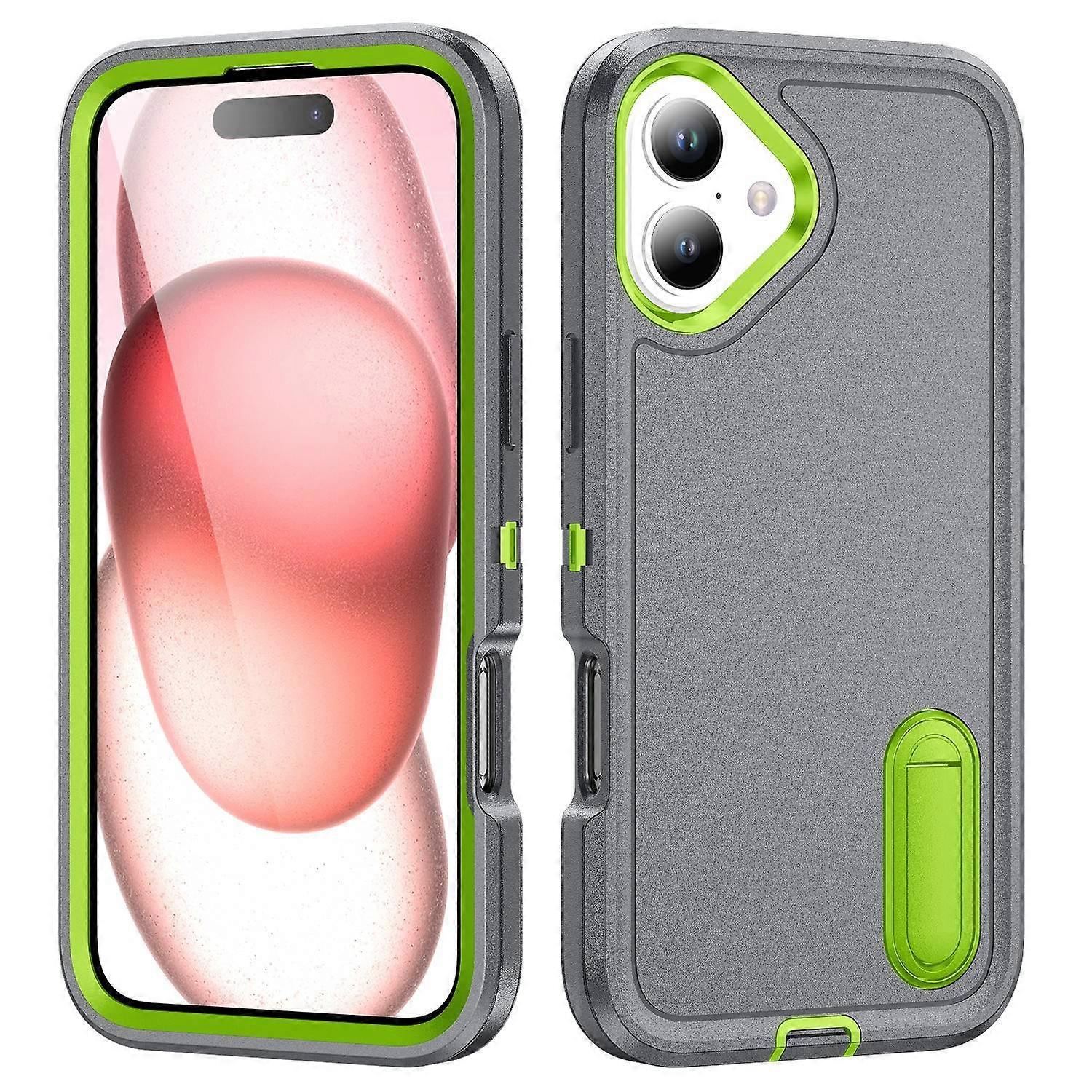 For iPhone 16 Case PC+Silicone+EVA Kickstand Drop-proof Phone Cover