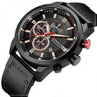 CURREN Men's Fashionable Watch 6-Pin Quartz Watch Leather Strap Automatic Date Indicator Watch