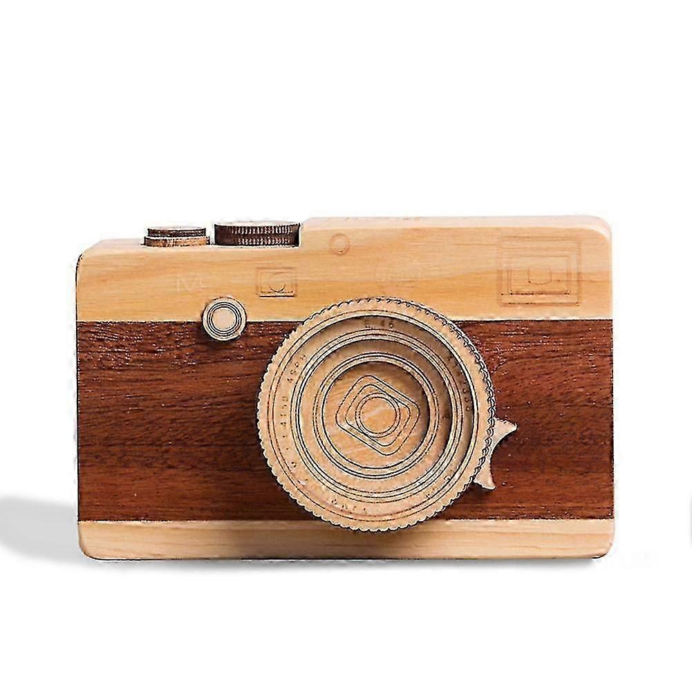 2025 Latest Model Retro Wooden Camera Shape Classical Melody Clockwork Music Box