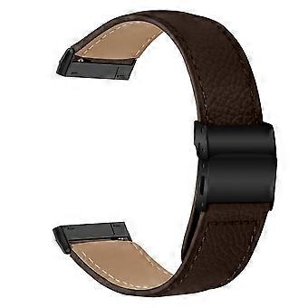 For Fitbit Versa 3/Sense Genuine Leather Watch Band with Black Connector Turtle Back Buckle Wrist St