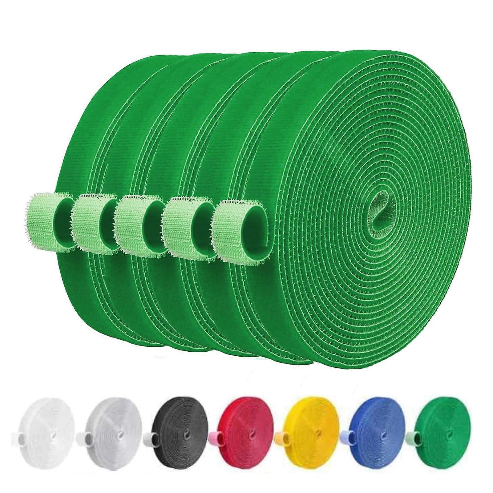 32FT Green Hook and Loop Cable Management Straps Reusable CuttoLength DoubleSided Ties 5PCS