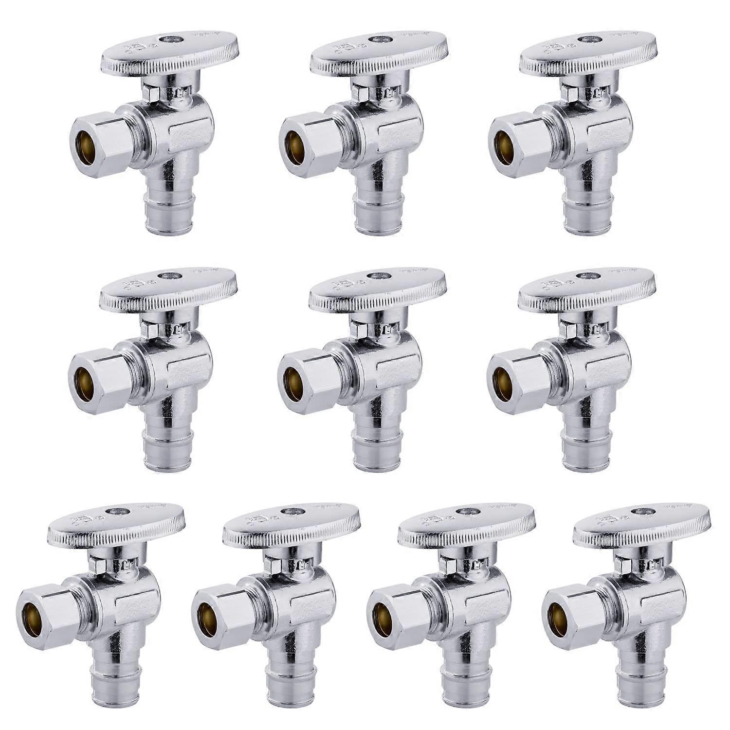 10 PCS Pex A Angle Stop Valve 1/2 Inch Expansion 3/8 OD Compression Chrome Brass Lead