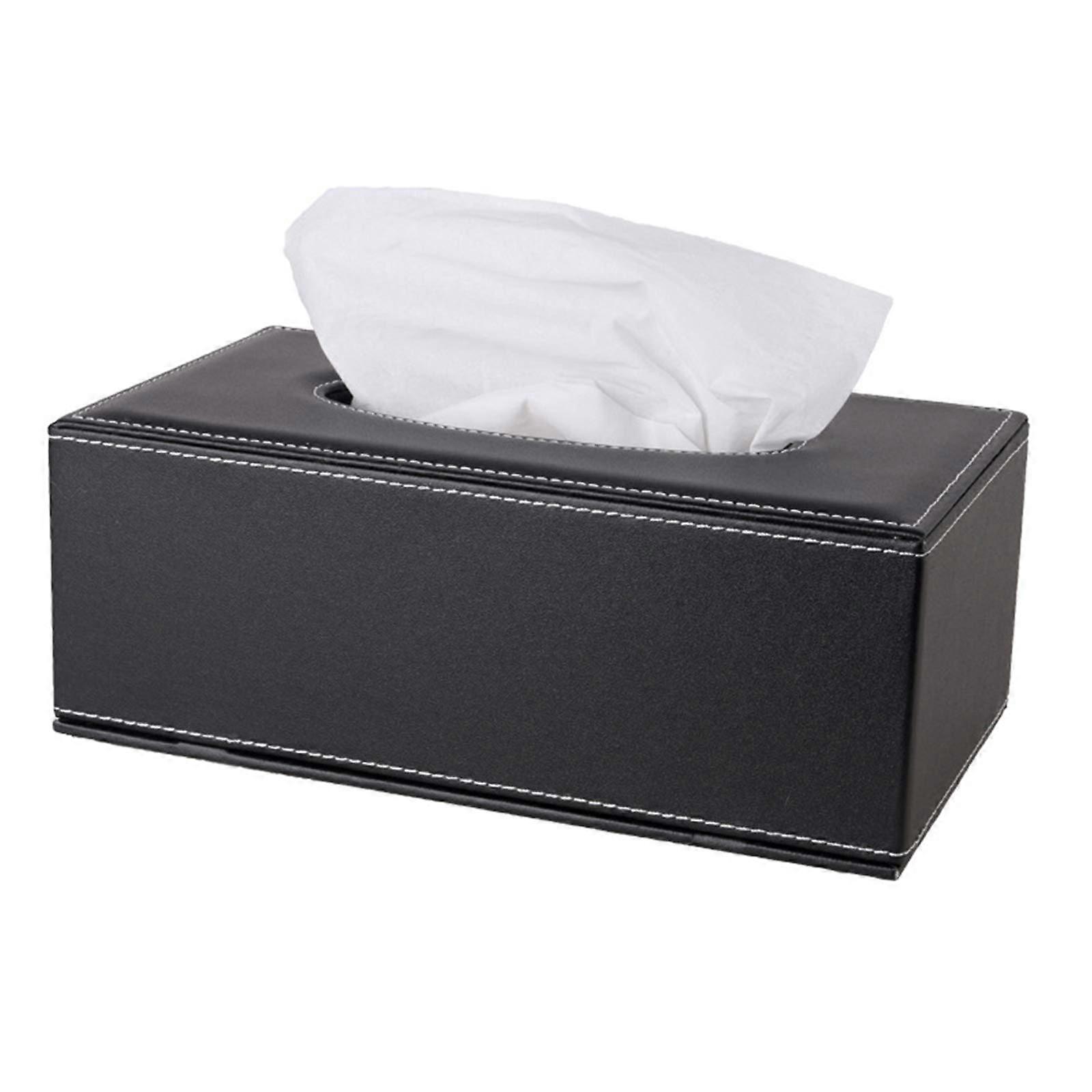 PU Leather Tissue Box Holder with Lid, Rectangular Cover with Magnetic Bottom for Home Office Car