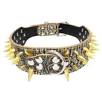 Spiked Dog Collar Adjustable Leather Fit for Small Medium Large Dogs Durable Studded Brown M