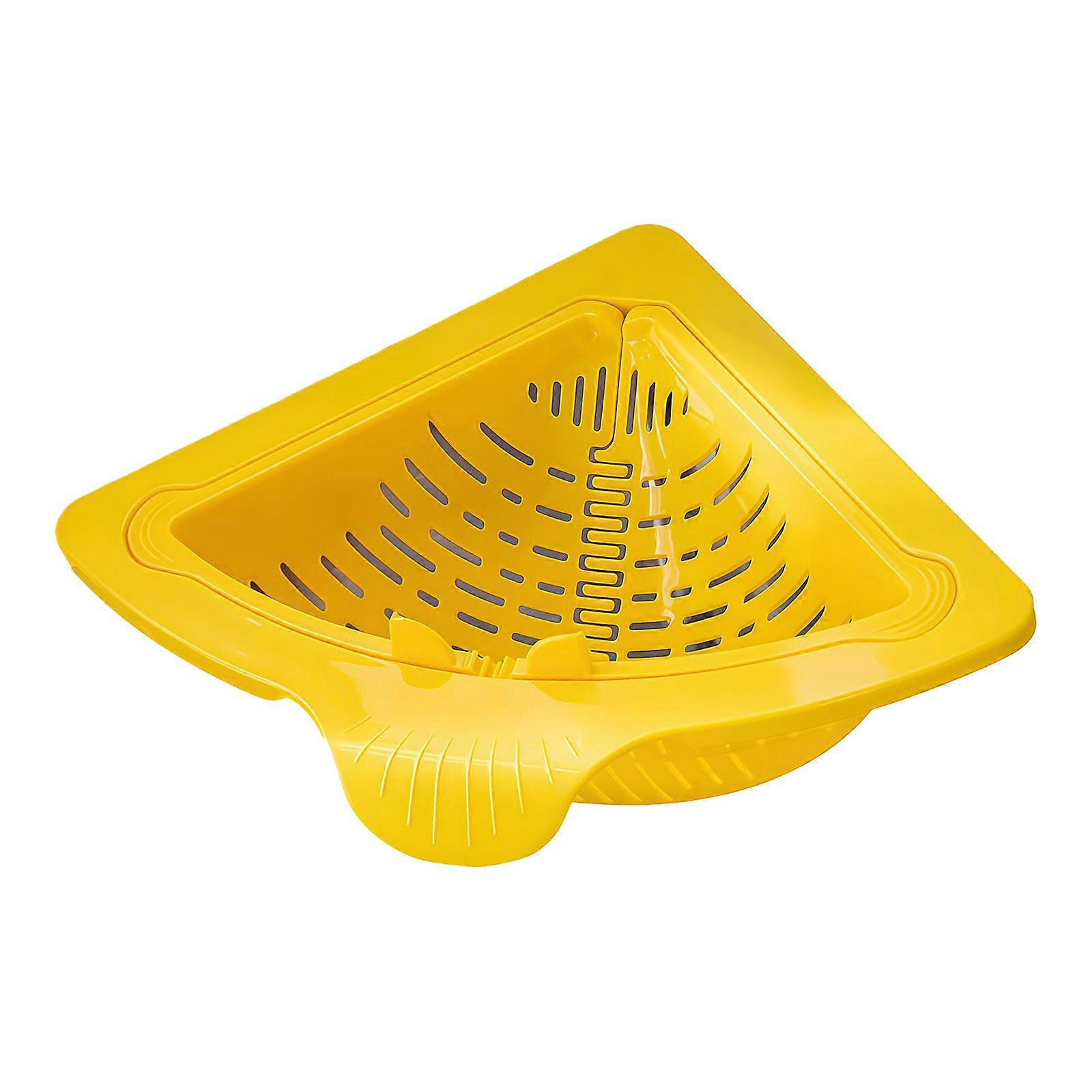 Efficient Vegetable Draining Basket Triangular Magnetic Design for Sink Corner Twist Open Bottom Strainer Food Catcher  Yellow