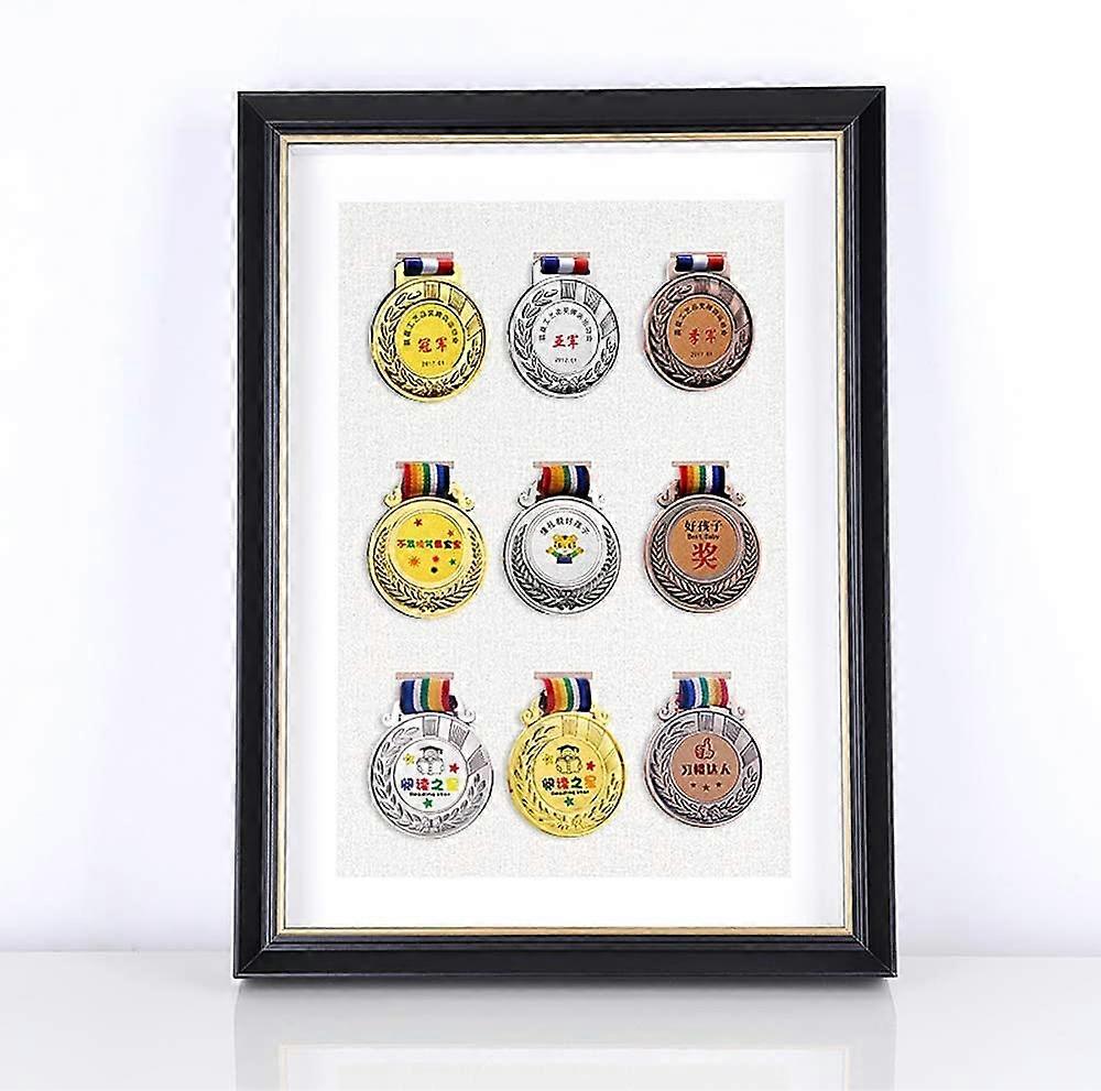 Medal Display Frame with Clear Protective Panel, 3D Military Shadow Box A3 Black Gold, 9 Pack