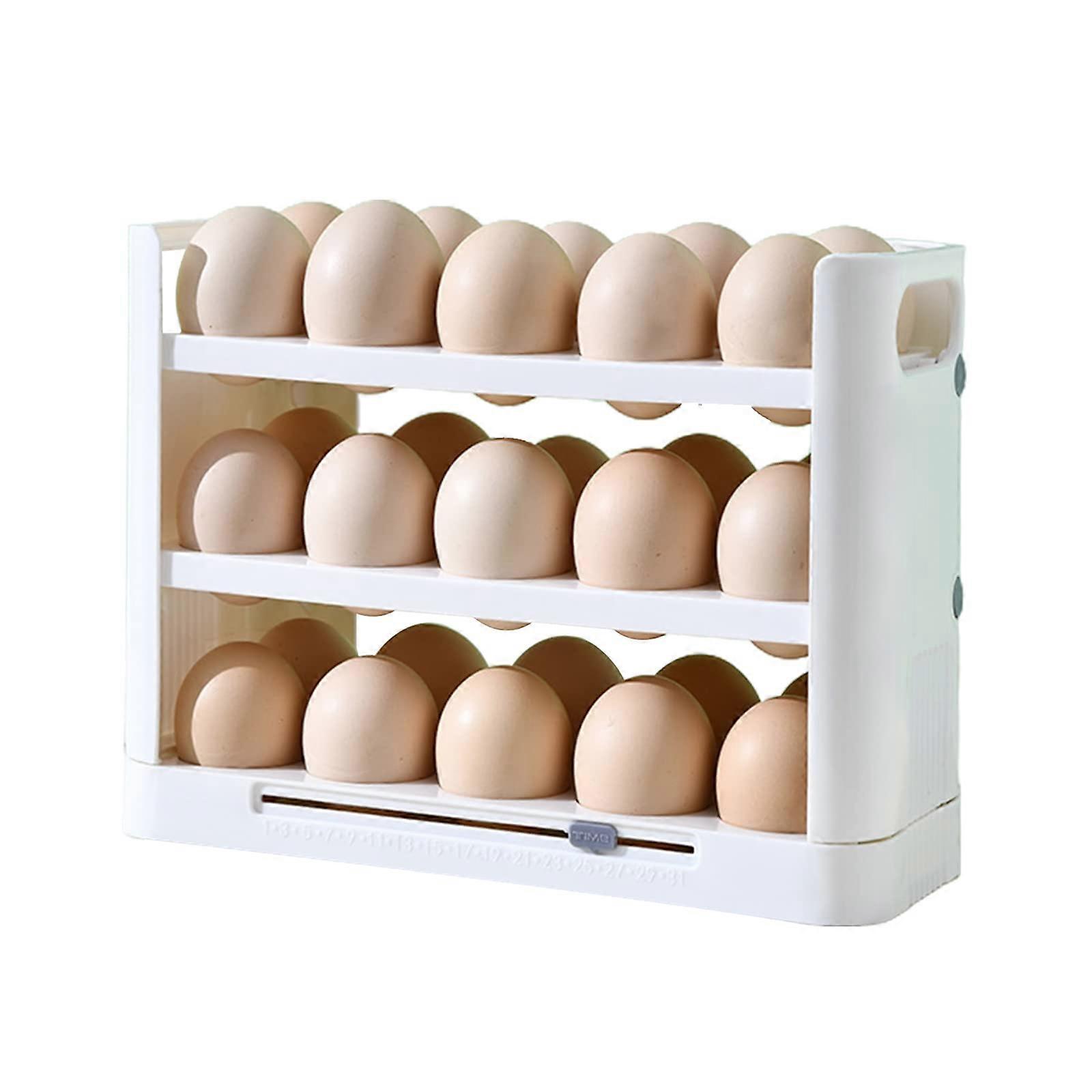 Egg Storage Container with Timing Date Tracking, Large Capacity White Refrigerator Egg Holder