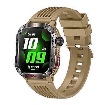 Outdoor GPS-smartwatch voor mannen, waterdicht militair horloge met kompas, zaklamp, Bluetooth-belfunctie en gele band.