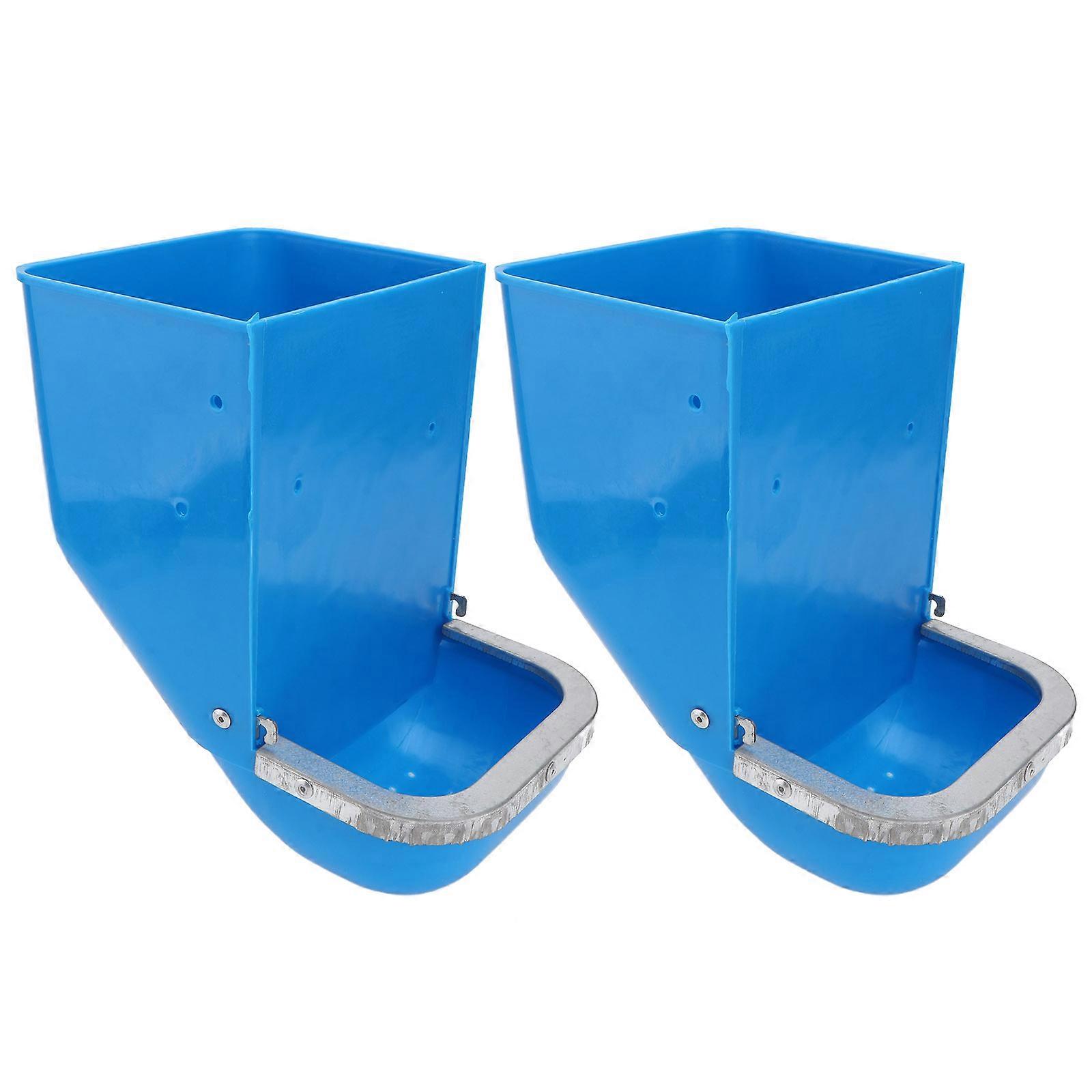 Blue Poultry Feed Bucket Plastic Feeder for Rabbit Use 2Pcs Pack