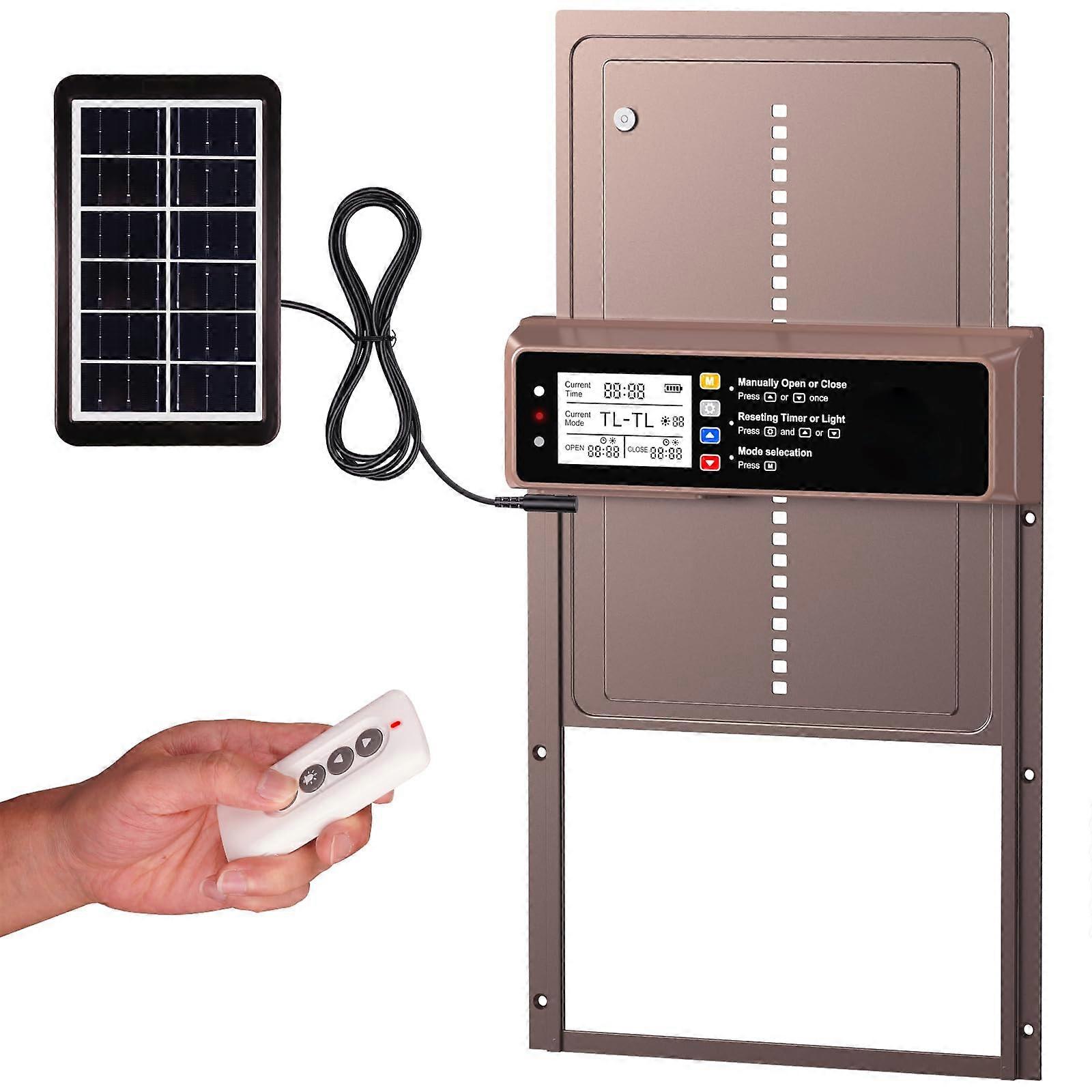 Solar Powered Automatic Chicken Coop Door with LCD Timer, Light Sensor, Remote Control, Aluminum Alloy