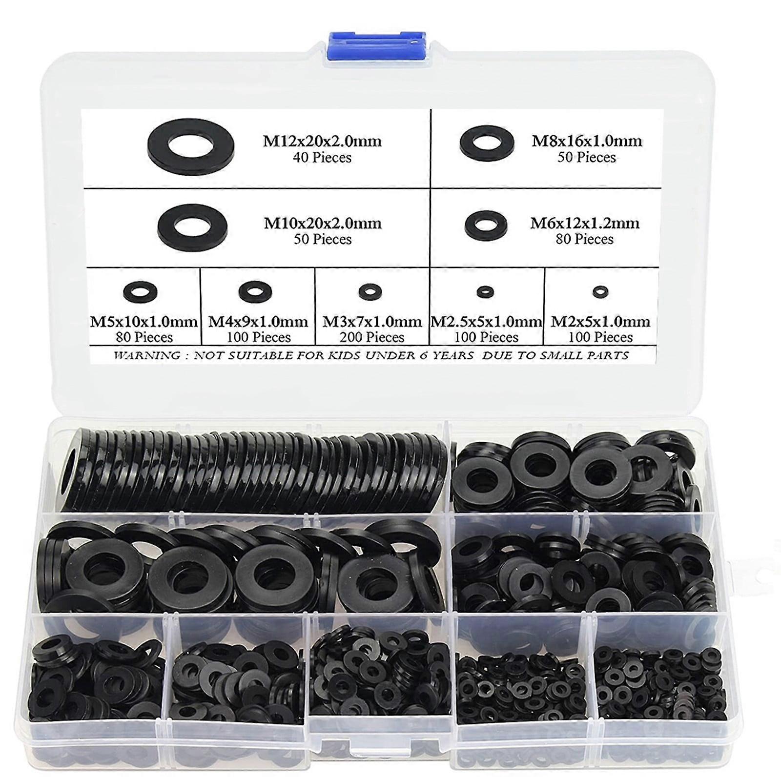 800pcs Black Plastic Flat Washers Nylon Washers 9 Sizes Washers Assortment Set