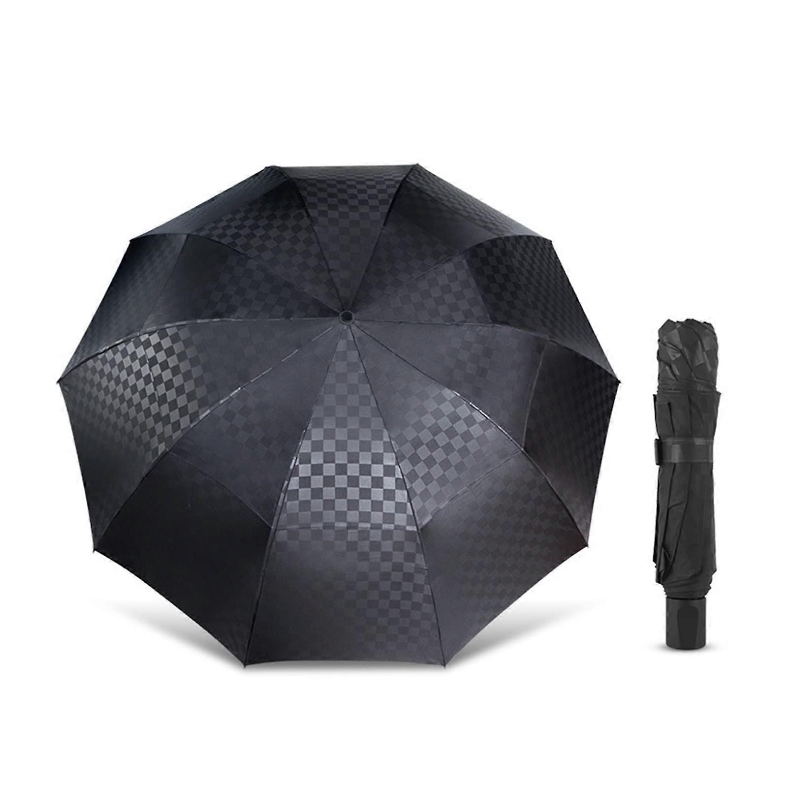 Windproof Umbrella with DoubleLayer Canopy, Large 120cm Compact Travel Design, Black