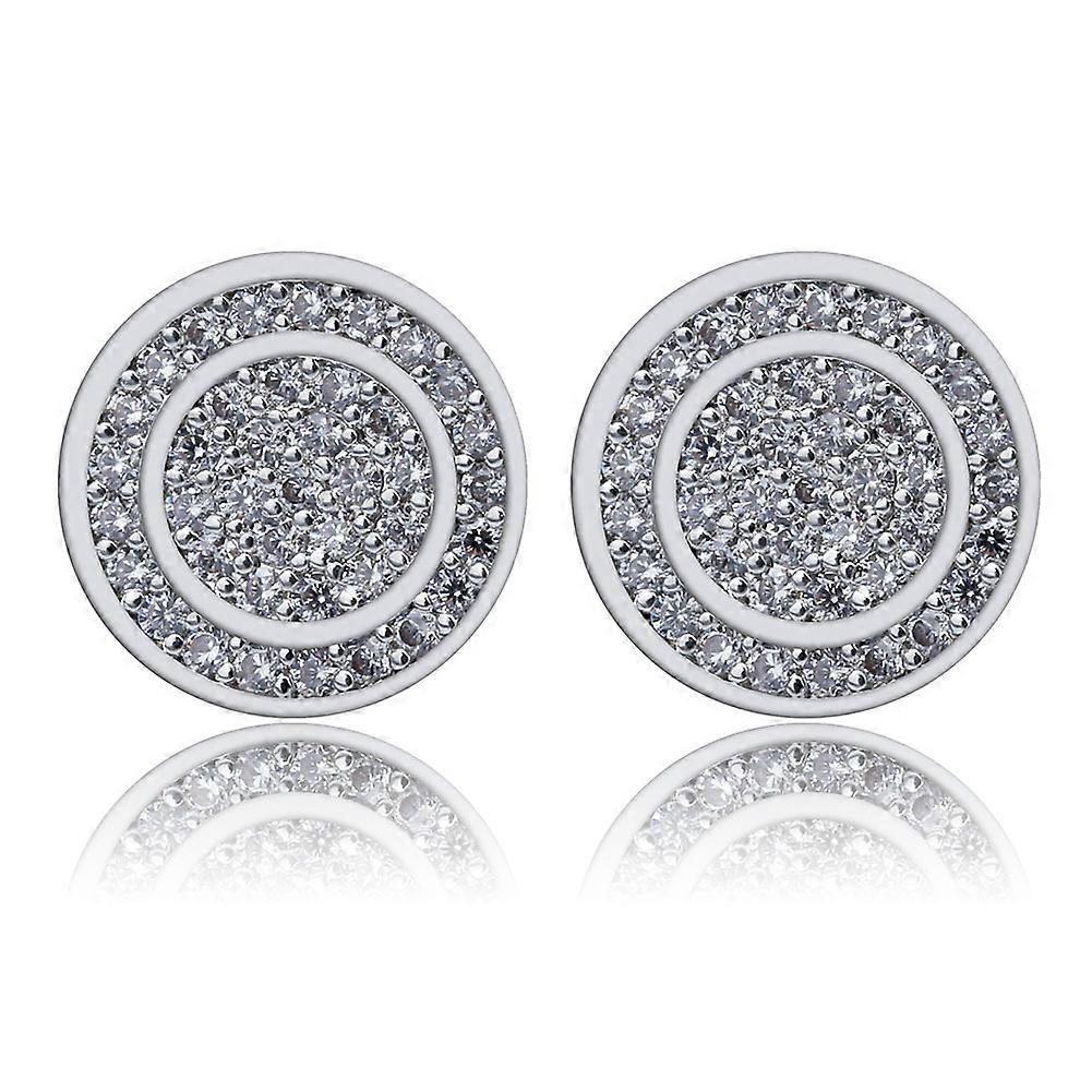 925 Sterling Silver Iced Out Double-Layer Diamond-Studded Round Stud Earrings