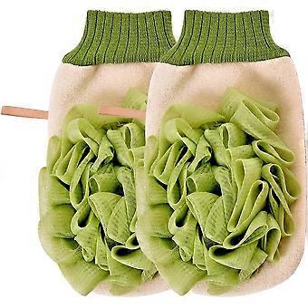 2er-Pack Duschschwamm-Peelinghandschuhe, 2-in-1-Duschhandschuhe, Peelinghandschuhe mit Duschball (Grün)