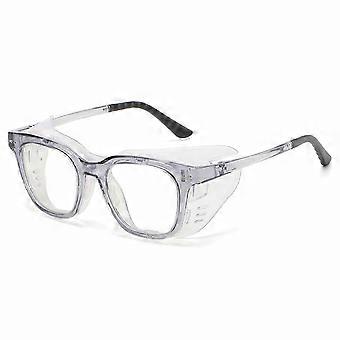 Óculos para alívio da síndrome do olho seco com proteção contra luz azul, à prova de vento e com câmara de umidade, lentes cinza transparentes.