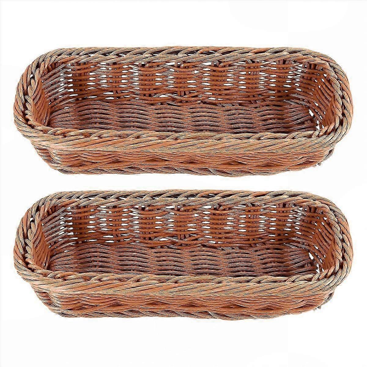 Pair of Woven PP Tableware Trays Rectangular Silverware Organizer Case