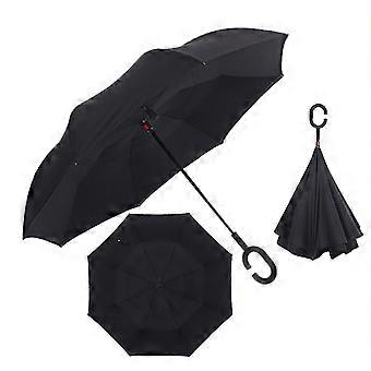 Trendy Windproof Inverted Folding Umbrella, Double-Layer, C-Shape Hands-Free Handle, Drip-Free Closure, Compact, for Women Rain & Sun