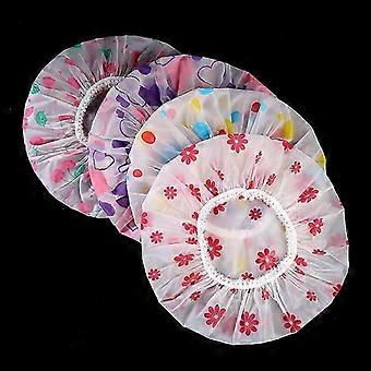 SHEVT-10 Pcs Shower Caps, Waterproof Bath Caps Plastic Reusable Shower Caps Random Style