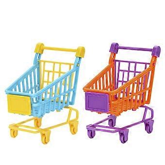 PVC Simulation Trolley Kids Playing Mini Shopping Cart Toy 2Pcs Pink Dolls Storage