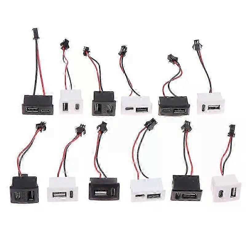 1Pcs Double Layer White/Black USB Female Base Type-c Socket USB Lamp Charging Socket Power Socket 2P With Cable Connector