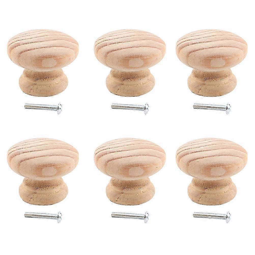 6Pcs Solid Wood Handle Nordic Style Door Handles Wardrobe Knobs with Screws