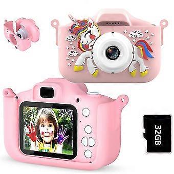 Kids Mini Digital Camera 2.0 Inch Rechargeable Camcorder with 32GB Card, 650mAh Battery, Silicone Case, 1080P HD Toy Gift for Boys and Girls
