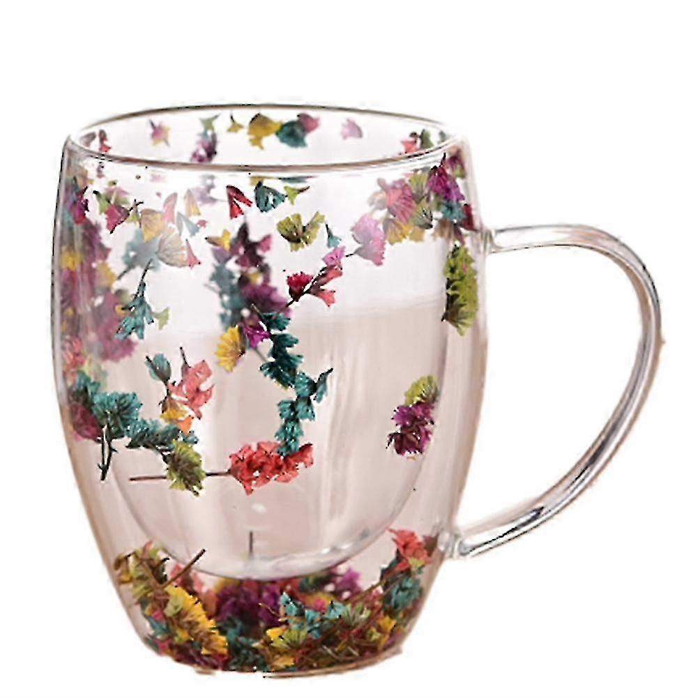 Clear Double-Wall Glass Cup With Flowers