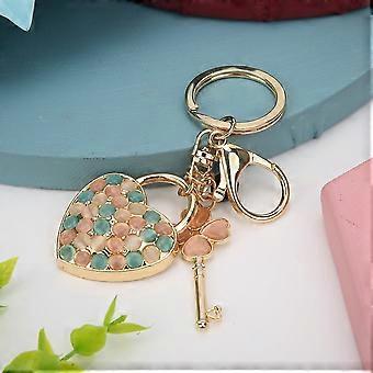 Rhinestone Keyring Pendant Heart Four Leaf Clover Key Shaped Rhinestone Key Ring Bag Decoration Gift,Clover Rhinestone keychain