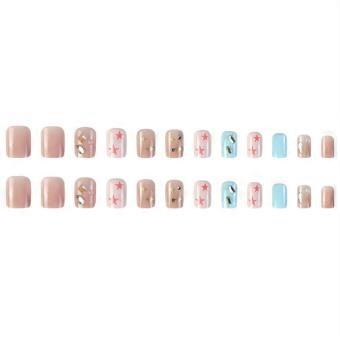 Rhinestone Star Blue Short Press On Nails