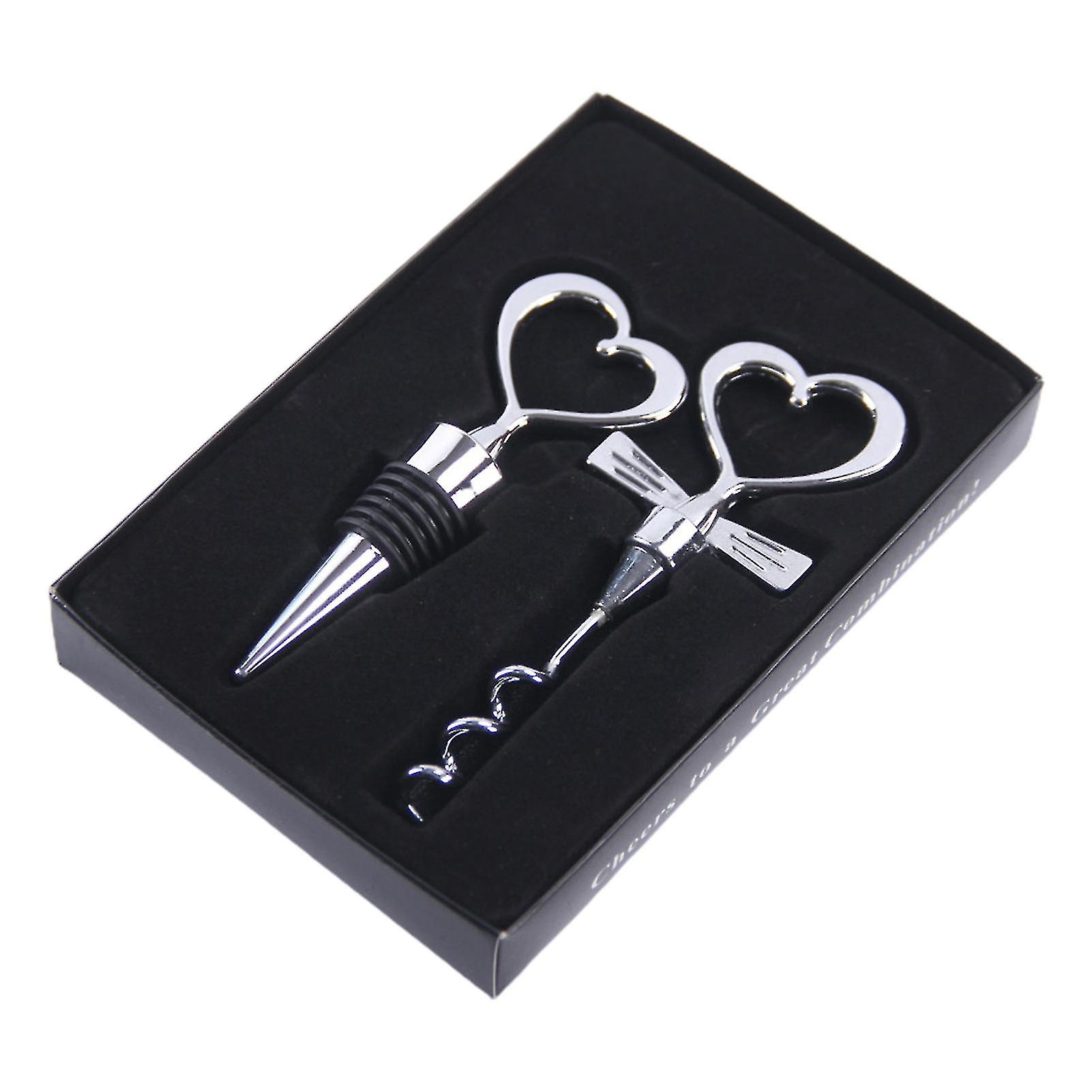 1 Set Bottle Stopper Opener Kit Exquisite Heart Shape Zinc Alloy Wine Bottle Insert Opener Corkscrew For Wedding
