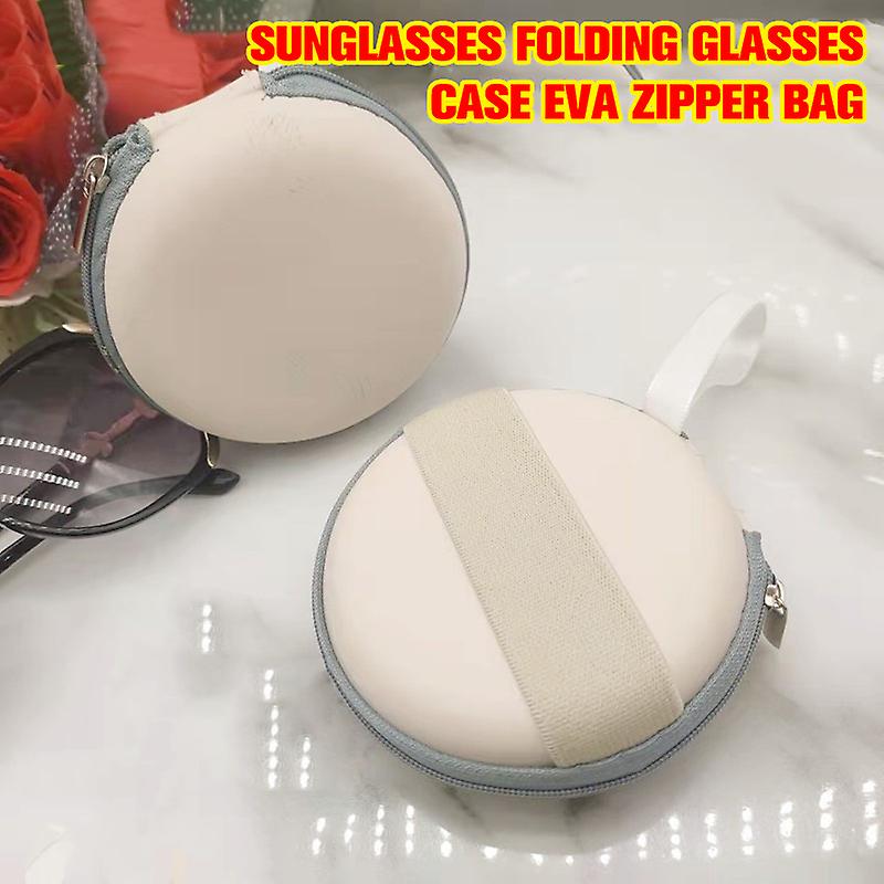 Folding Glasses Case Round Storage Bag Zipper Pouch Travel Sunglasses Storage