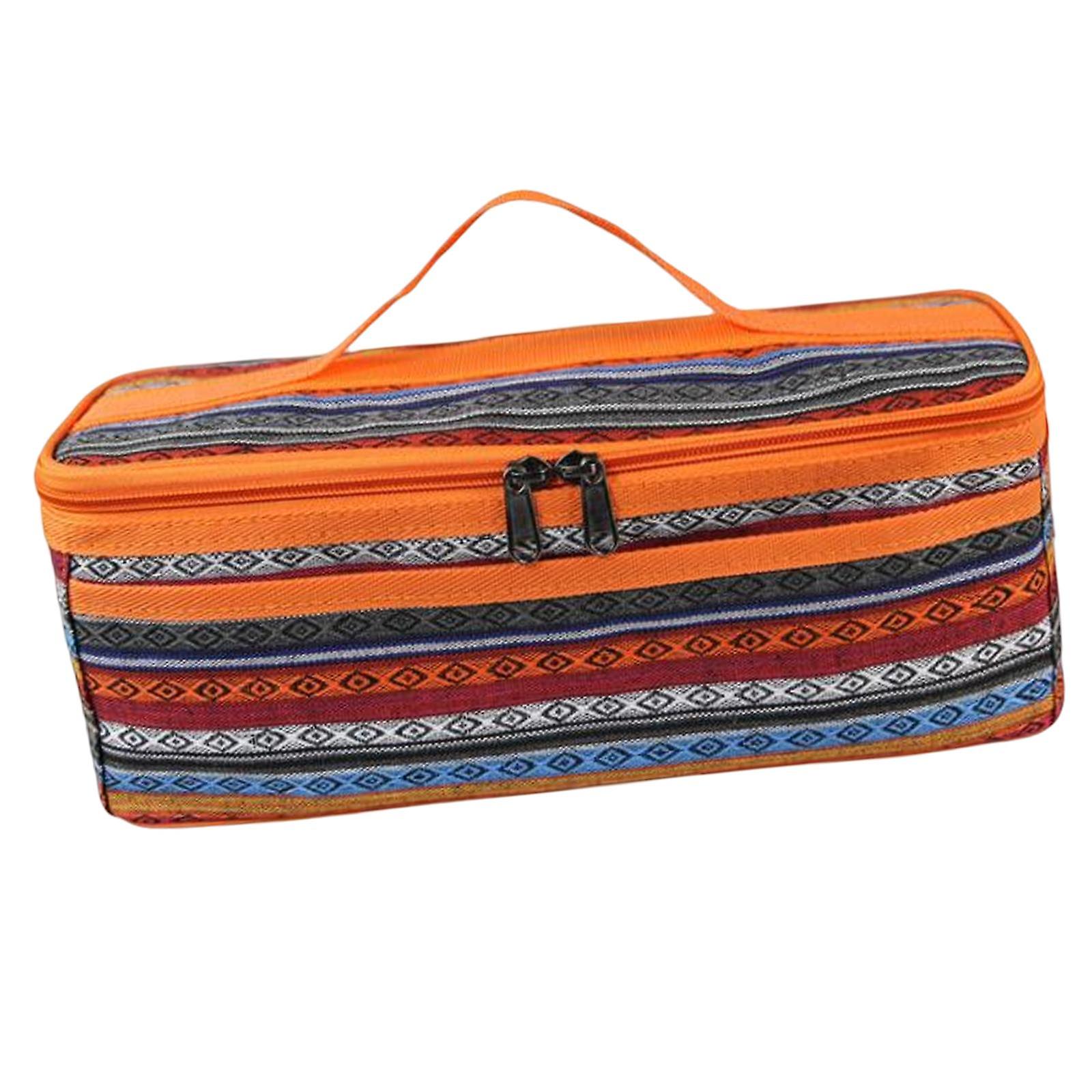 Multi Pocket Tableware Storage Bag Camping Picnic  Cotton Orange